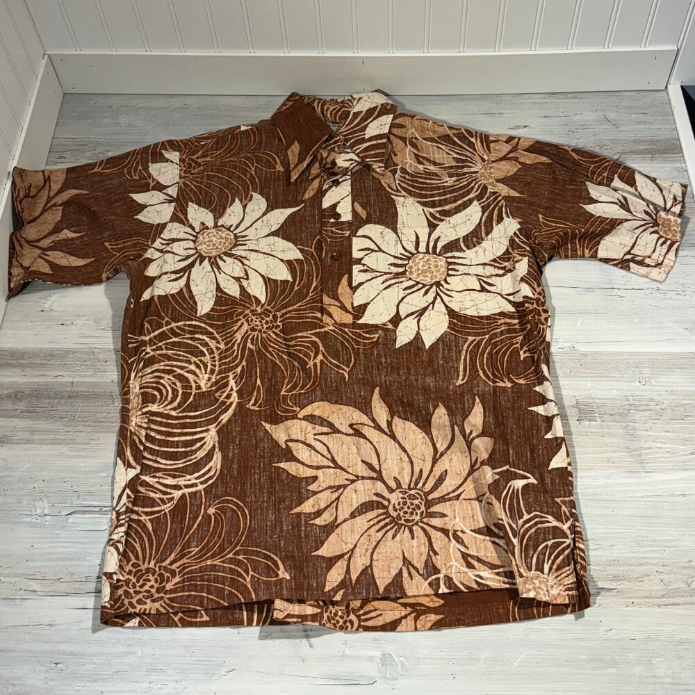 Vintage Pomare Hawaii 1/2 Button Up Pullover Sz L Shirt Polynesian Hawaiian Luau